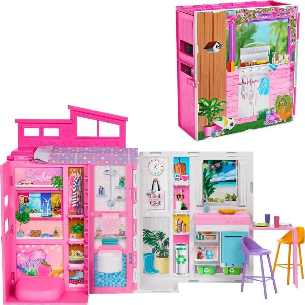 Barbie Getaway House Playset With 4 Play & 11 Decor Acc.