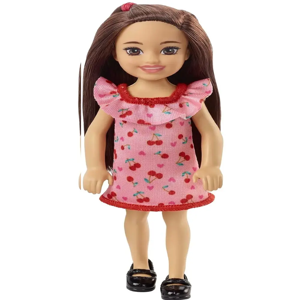 Barbie Chelsea Doll Small Doll With Brunette Hair & Ruffled Cherry Dress