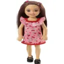 Barbie Chelsea Doll Small Doll With Brunette Hair & Ruffled Cherry Dress