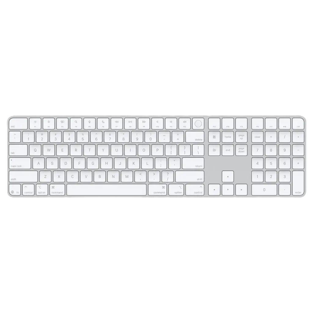 لوحة مفاتيح آبل ماجيك مع مستشعر Touch ID ولوحة أرقام بمنفذ Type-C باللون الأبيض