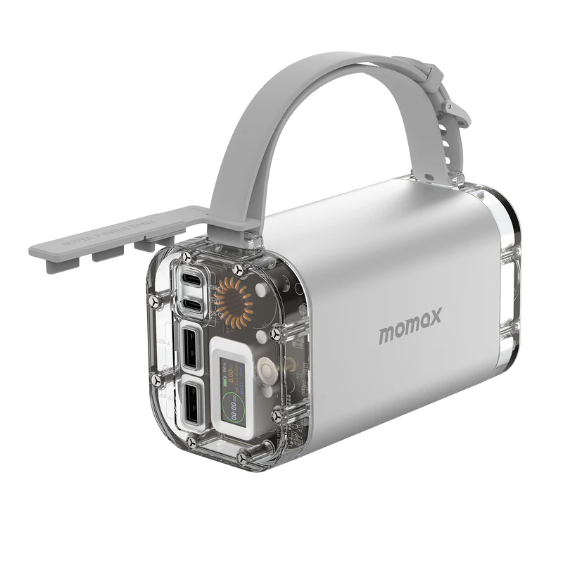 محطة طاقة محمولة من موماكس iPower Stone Mini بسعة 40000 مللي أمبير وقوة 100 واط باللون الفضي