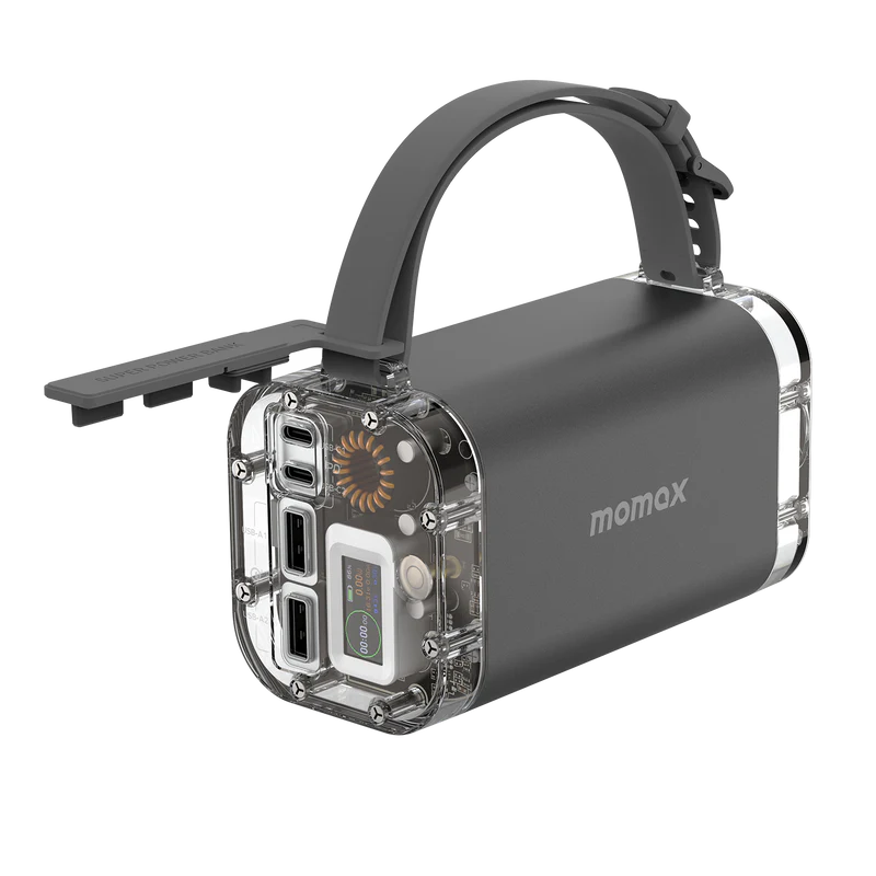 محطة طاقة محمولة من موماكس iPower Stone Mini بسعة 40000 مللي أمبير وقوة 100 واط باللون الرمادي