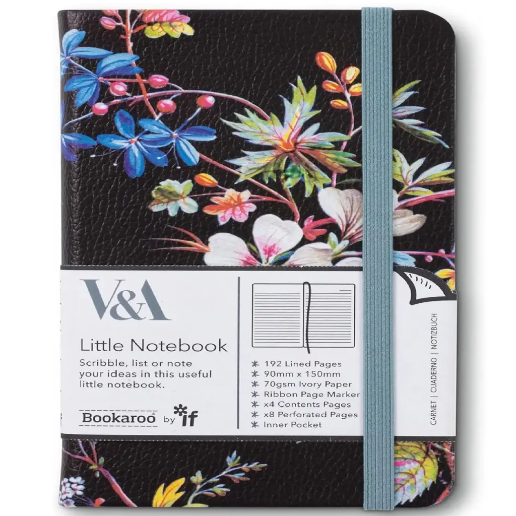 شركة IF – دفتر يوميات Bookaroo (مقاس A6) من مجموعة V&A – نقش كيلبرن الزهري الأسود