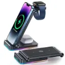 شاحن جوي روم لاسلكي قابل للطي 3 في 1 بقدرة 15 واط لسماعات AirPods وساعة آبل