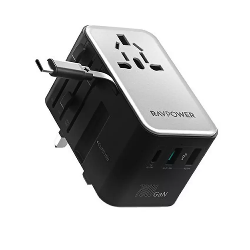 محول عالمي 5 في 1 من راف باور، بقدرة 70 واط – أسود