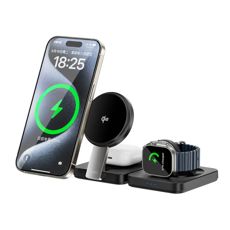 شاحن لاسلكي قابل للطي Wiwu Wi-W028 بتقنية Qi2.0‏ 3 في 1