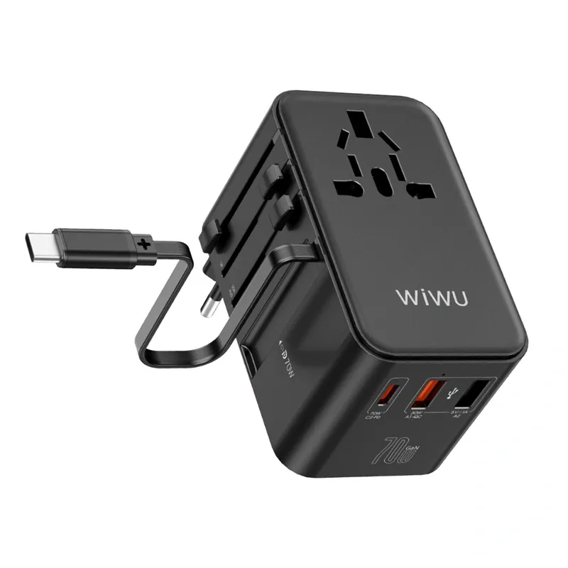 محول سفر عالمي GaN من Wiwu Wi-UA004 بقوة 70 واط