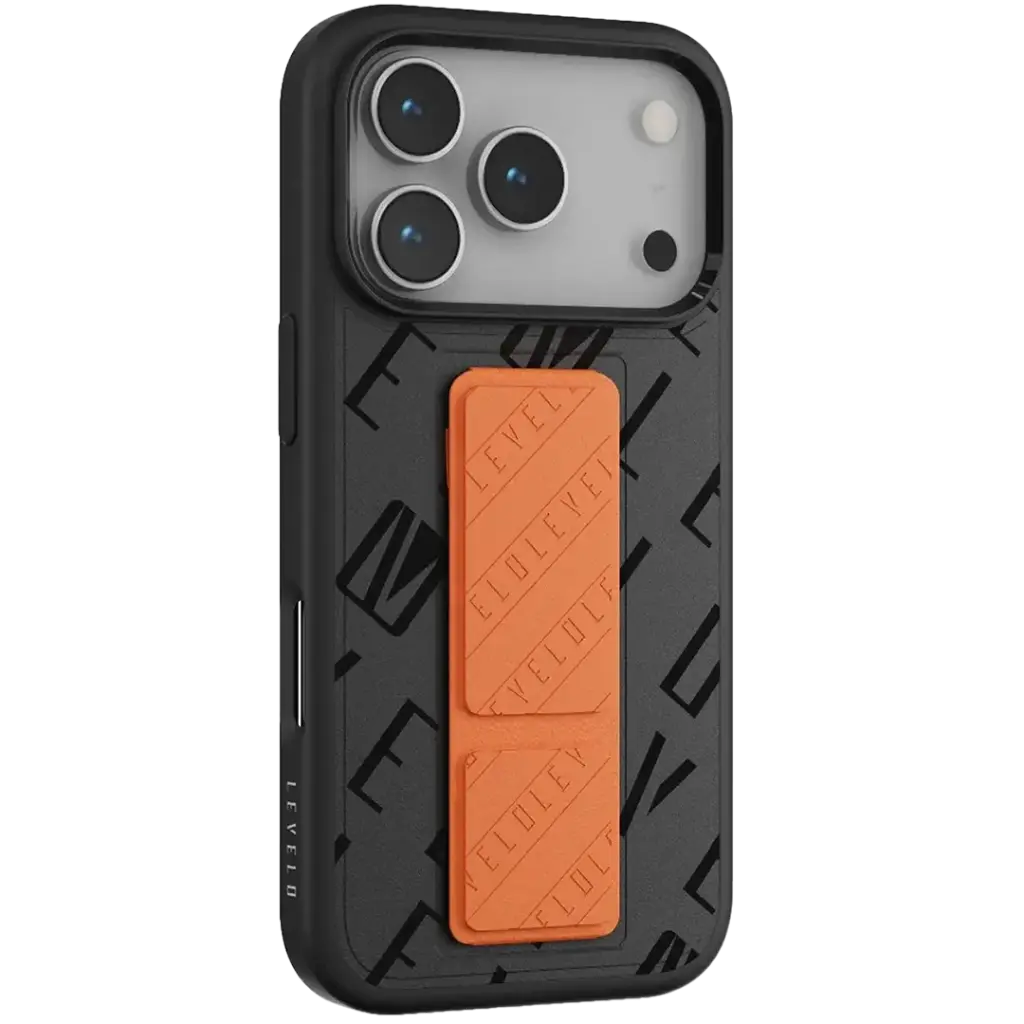 Levelo Morphix Vallo Faux Leather GripStand Case iPhone 17 Pro Max BLK ORG