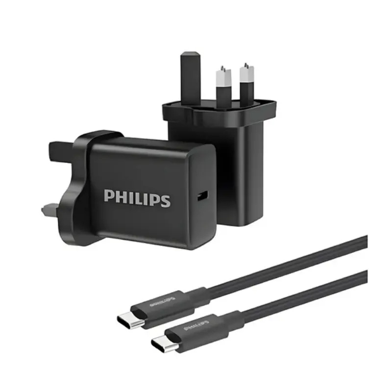 شاحن جداري من فيليبس بقدرة 45 واط مع كابل USB-C إلى USB-C (DLP5313NB/05) – أسود
