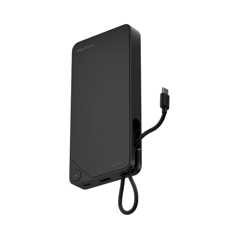 باور بانك موماكس Power X1 بسعة 20,000 مللي أمبير مع كابل USB-C مدمج – أسود