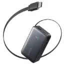 باور بانك أنكر نانو بسعة 10,000 مللي أمبير وبقدرة 45 واط مع كابل USB-C مدمج قابل للسحب – أسود