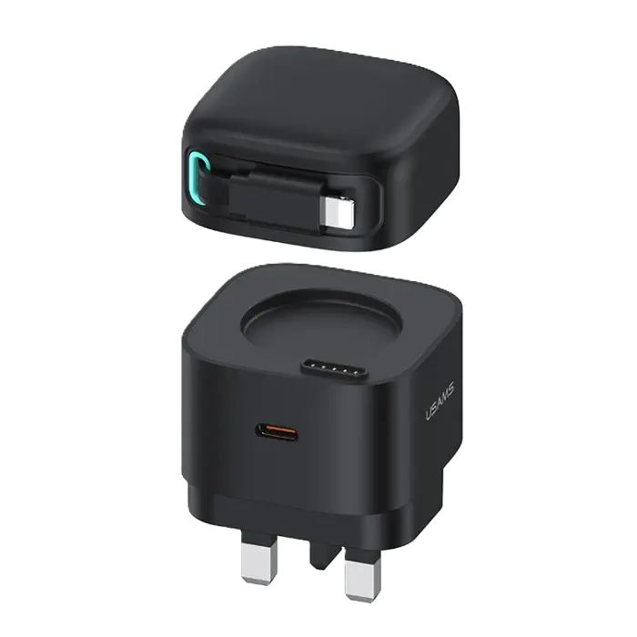 USAMS US-CC211 35W GaN Charger with Retractable Lightning Cable (Black)