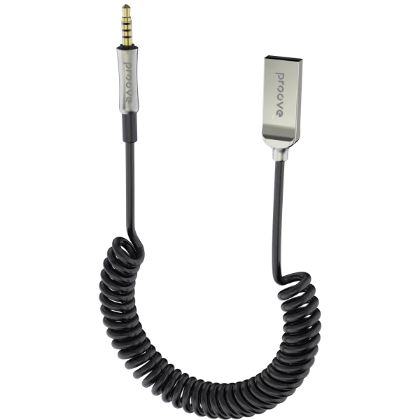 محوّل بلوتوث AUX من Proove Steel Spring بمنفذ USB إلى 3.5 ملم – أسود