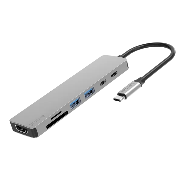 موزّع منافذ Proove Iron Link 7 في 1 مع HDMI – فضي