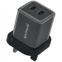 شاحن حائطي Proove Pure GaN بقدرة 45 واط مع منفذين Type-C – قابس المملكة المتحدة – أسود