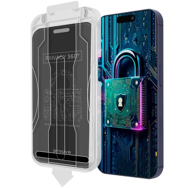 واقي شاشة زجاجي Proove Privacy 360 مع صندوق تركيب لهاتف آيفون 16 برو ماكس