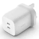 شاحن حائط بيلكن BoostCharge Pro مزدوج USB-C بتقنية GaN مع PPS بقوة 65 واط — اللون الأبيض