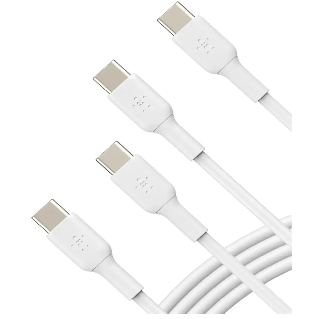 كيبل بيلكن BoostCharge من USB-C إلى USB-C بطول 1 متر — اللون الأبيض (عبوة من قطعتين)