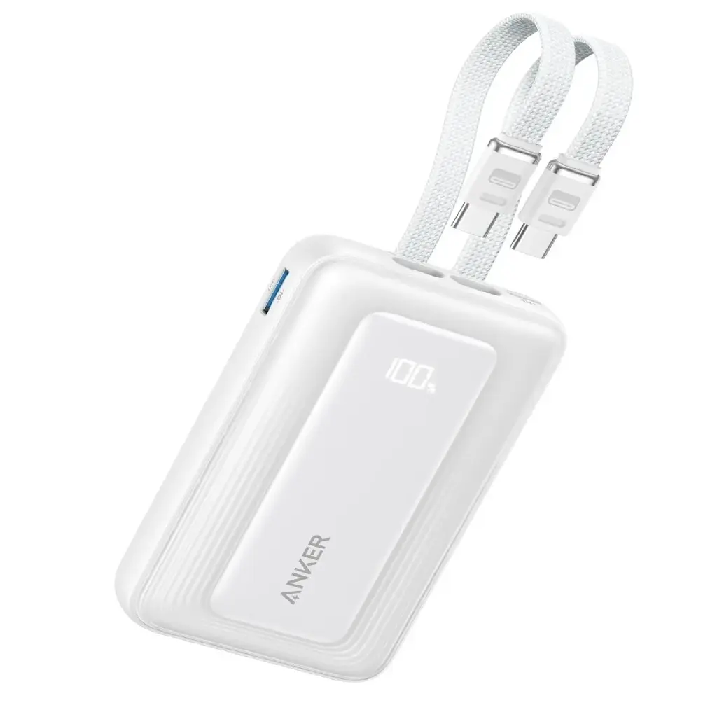 Anker Zolo Power Bank 10K 35W with Built-In Dual USB-C Cables, White