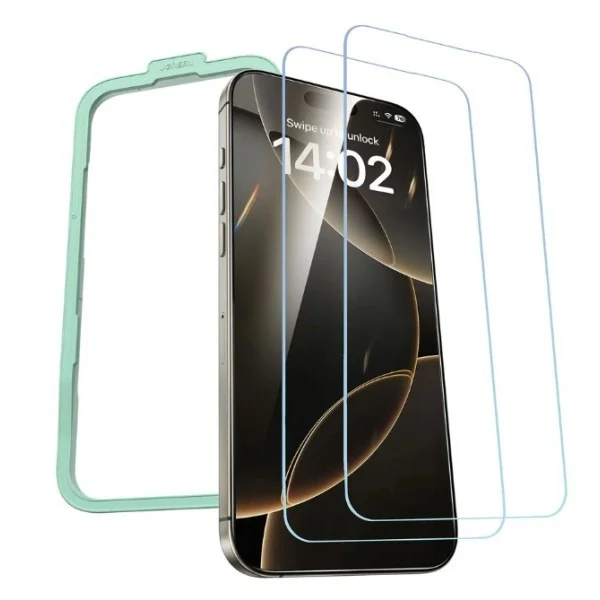 حامي شاشة يوغرين عالي الوضوح مع إطار لهاتف iPhone 16 Pro (قطعتان)