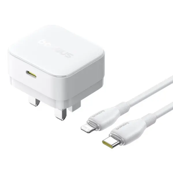 شاحن يدوي باسيوس Palm Charger 1C بقدرة 30 واط — النسخة البريطانية، اللون الأبيض (مع كيبل USB-C إلى USB-C بطول 1 متر بقدرة 60 واط)
