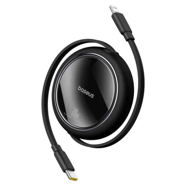 كيبل باسيوس Free2Pull قابل للسحب من USB-C إلى iPhone بقدرة 20 واط وطول 1 متر — اللون الأسود