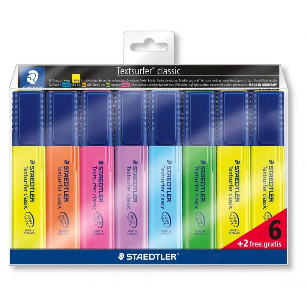 STAEDTLER Textsurfer Classic 364 Wallet 6+2 FREE - 8 Assorted Colors 
