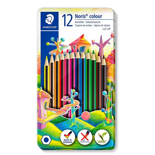 STAEDTLER Noris Colour 185 Metallic Coloured Pencils - Metal Tin 12 Assorted Colors 