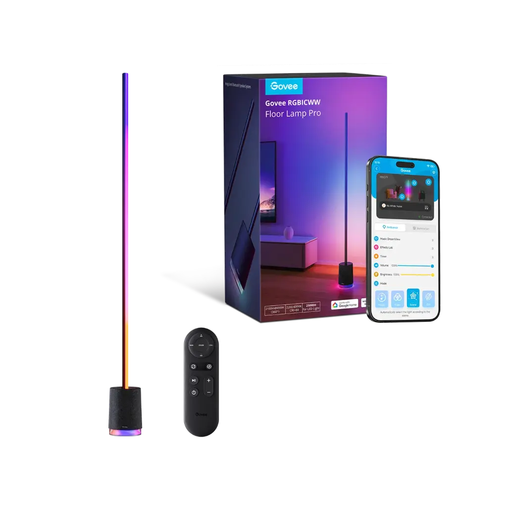 مصباح أرضي ركني جوفي ليرا آر جي بي آي سي دبليو دبليو مع سبيكر - أسود