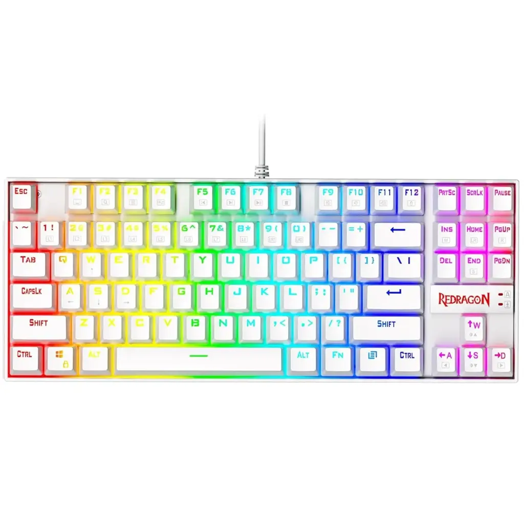 Redragon 87key RGB Mechanical Keyboard, White, Arabic