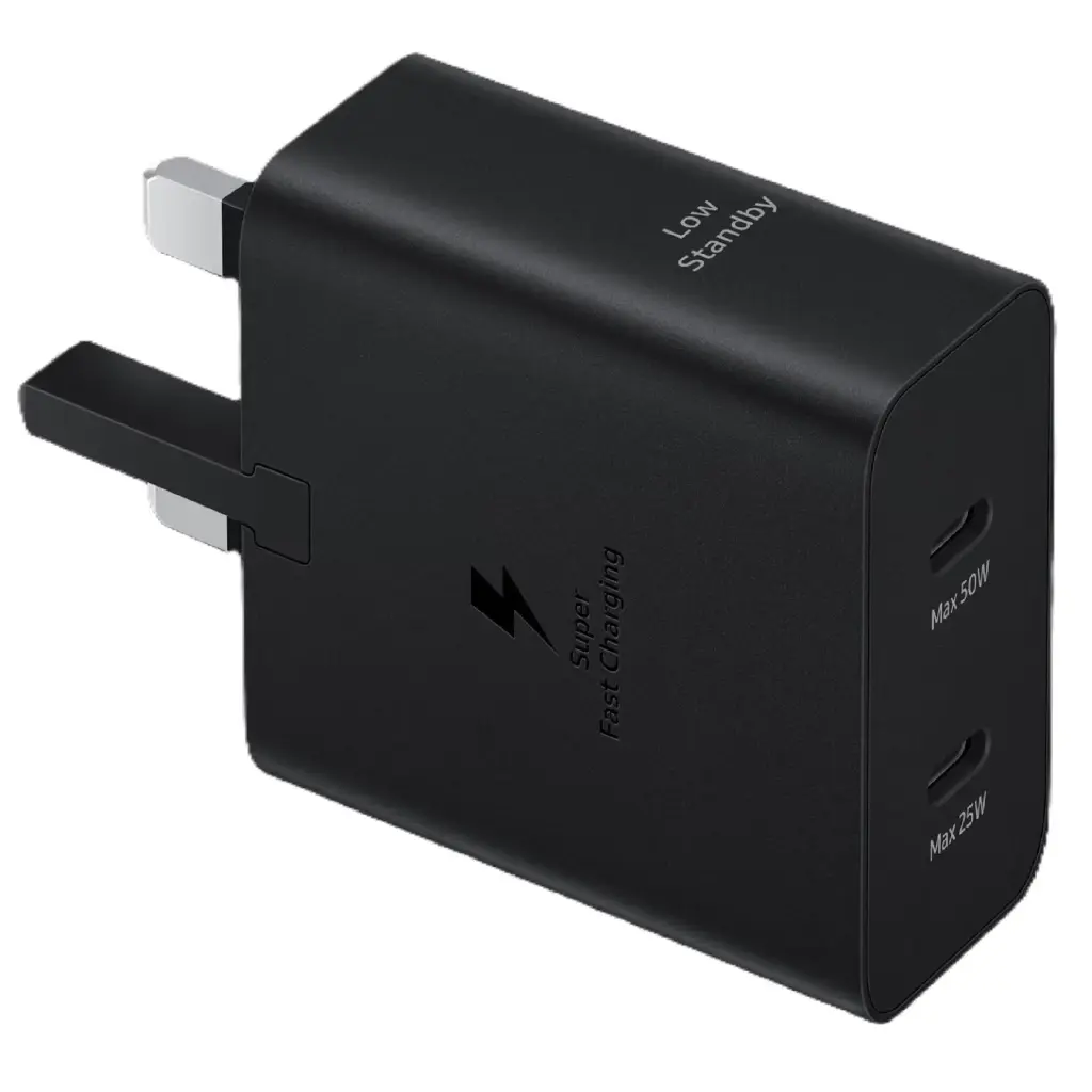 محول طاقة سامسونج 50 واط بتقنية PD مع كابل USB-C بقدرة 5 أمبير وثلاثي الرؤوس - اللون الأسود