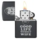 ولاعة زيبو مقاومة للرياح – أسود مطفي "Black Matte" بتصميم "Good Life Without Wife" – 218-MP400018