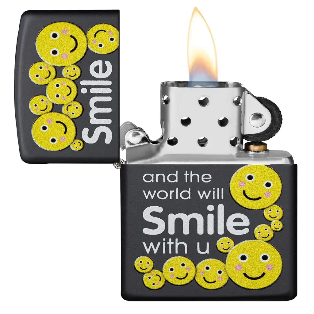 ولاعة زيبو مقاومة للرياح – أسود مطفي "Black Matte" بتصميم الابتسامة (Smile) – 218-CI412239