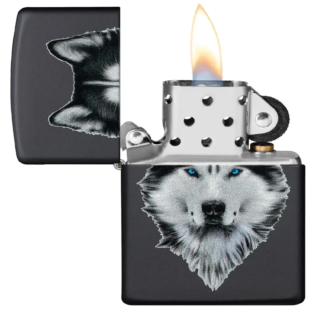 Zippo Windproof Lighter – Regular Black Matte – Siberian Husky Design – 218-CI412378