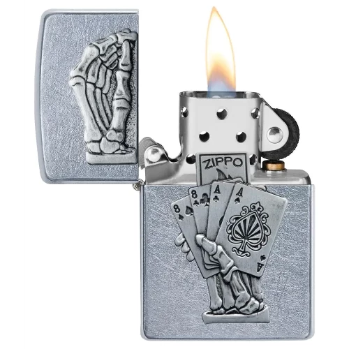 Zippo Windproof Lighter – Regular Street Chrome – Dead Man's Hand Emblem – 49536-207