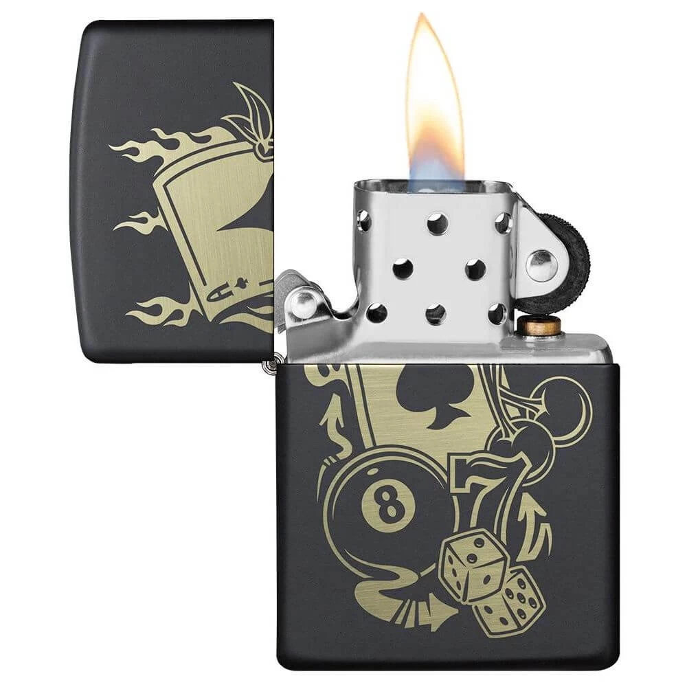Zippo Windproof Lighter – Regular Black Matte – Gambling Design – 49257-218