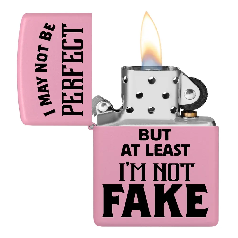 Zippo Windproof Lighter – Regular Pink Matte – I May Not Be Perfect – 238-CI404934