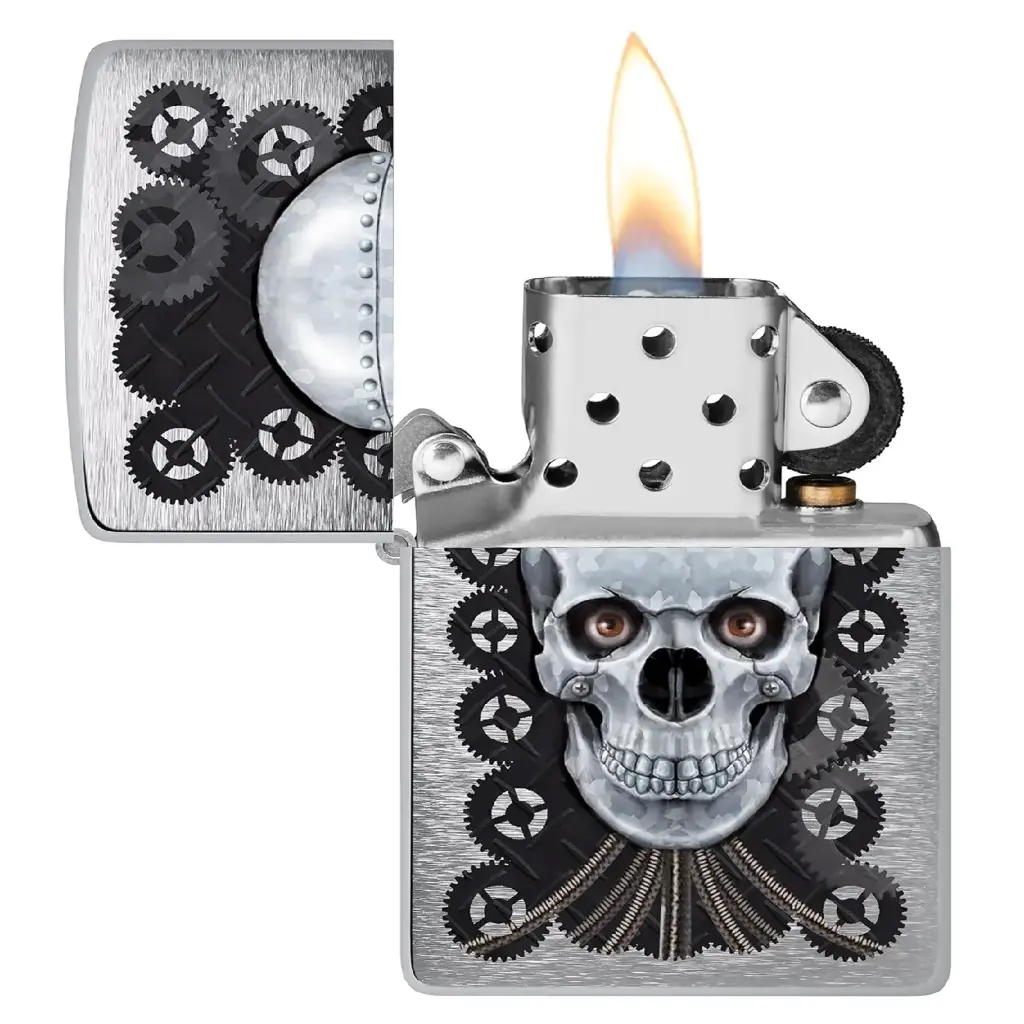 Zippo Windproof Lighter – Regular Brushed Chrome – Metal Skull Design – 200-CI018298