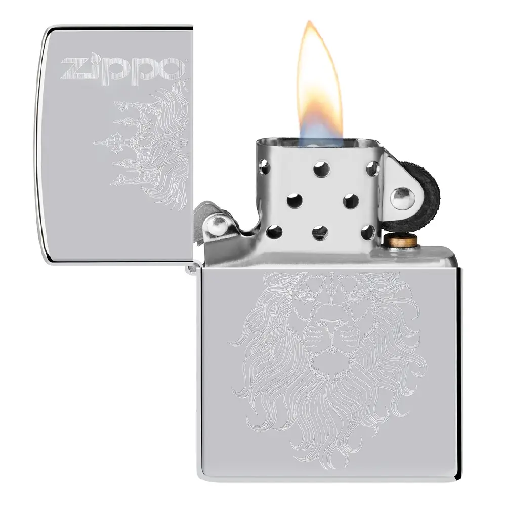 Zippo Windproof Lighter – Regular High Polish Chrome – Lion Auto Engrave – 250-AE400879