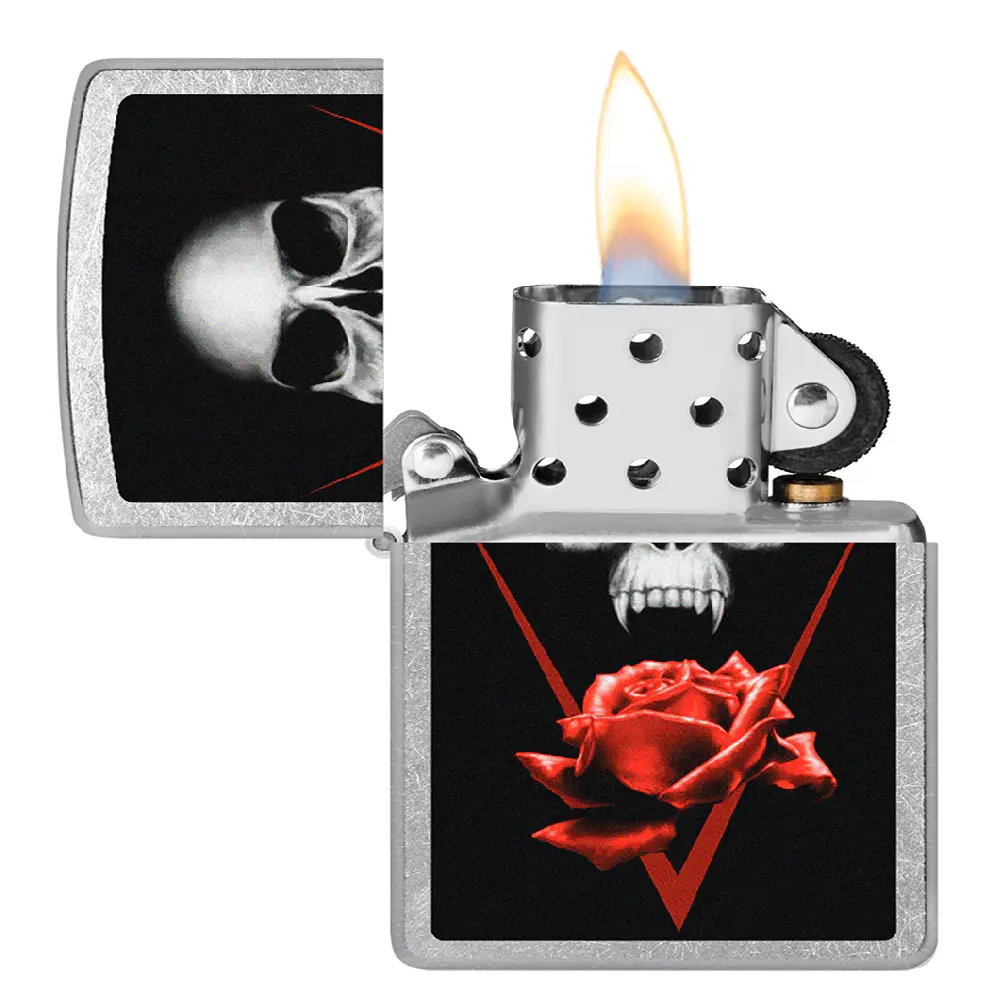 Zippo Windproof Lighter – Regular Street Chrome – Skull Rose Design – 207-CI000329