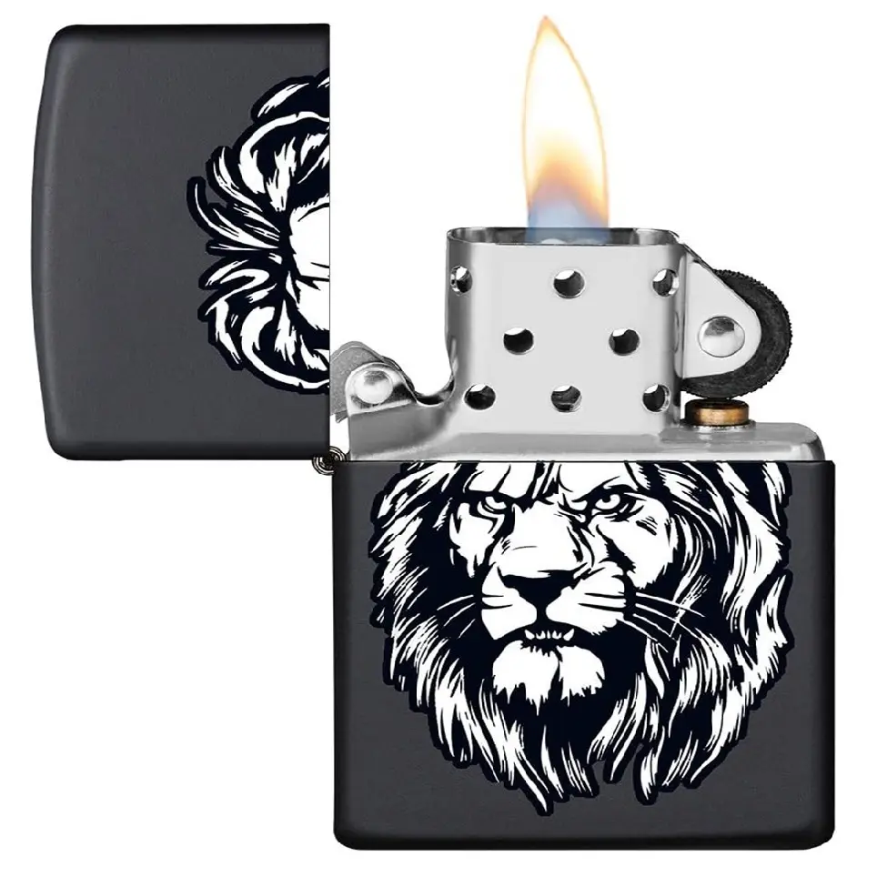 Zippo Windproof Lighter – Regular Black Matte – Black Swirl Lion Design – 218-CI002827
