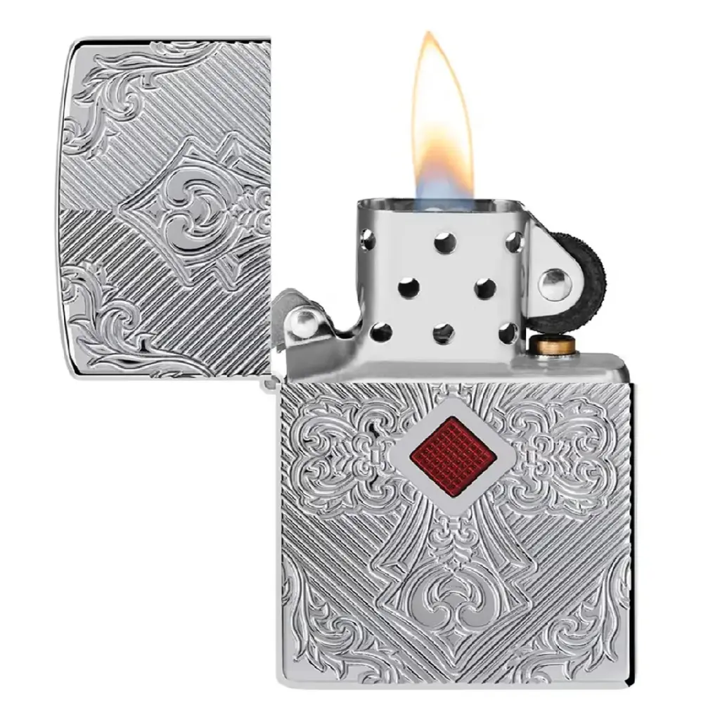 Zippo Windproof Lighter – Brushed Chrome Slim – Cross Design – 167-AE401573