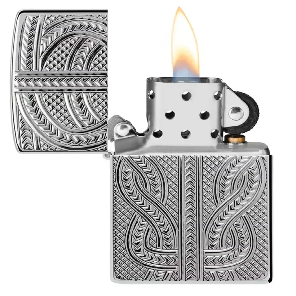 Zippo Windproof Lighter – Brushed Chrome – Greek Pattern Design – 167-AE400714