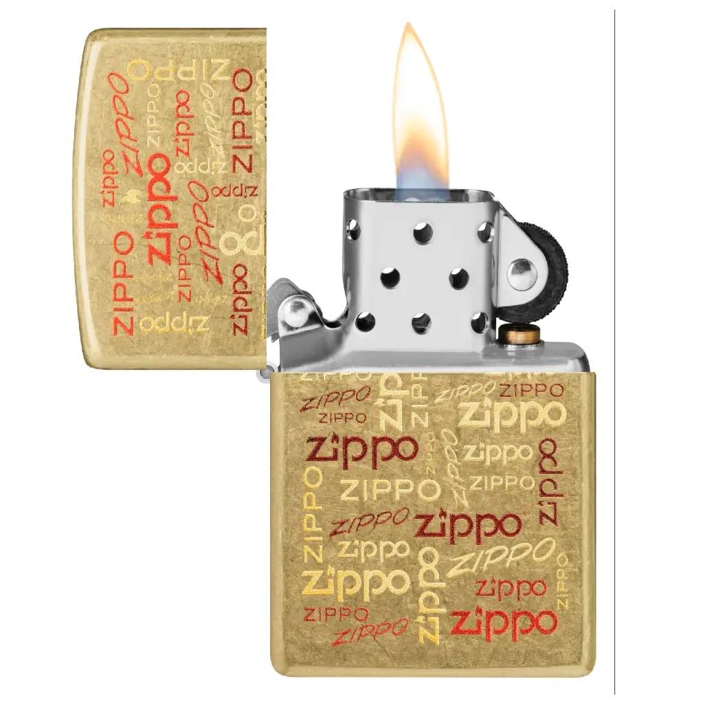 Zippo Windproof Lighter – Regular Brushed Chrome – Zippo Logos Design – 48703