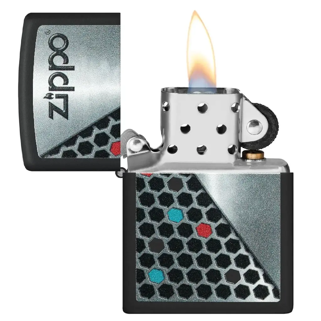 Zippo Windproof Lighter – Regular Black Matte – Zippo Hexagon Design – 48709-218