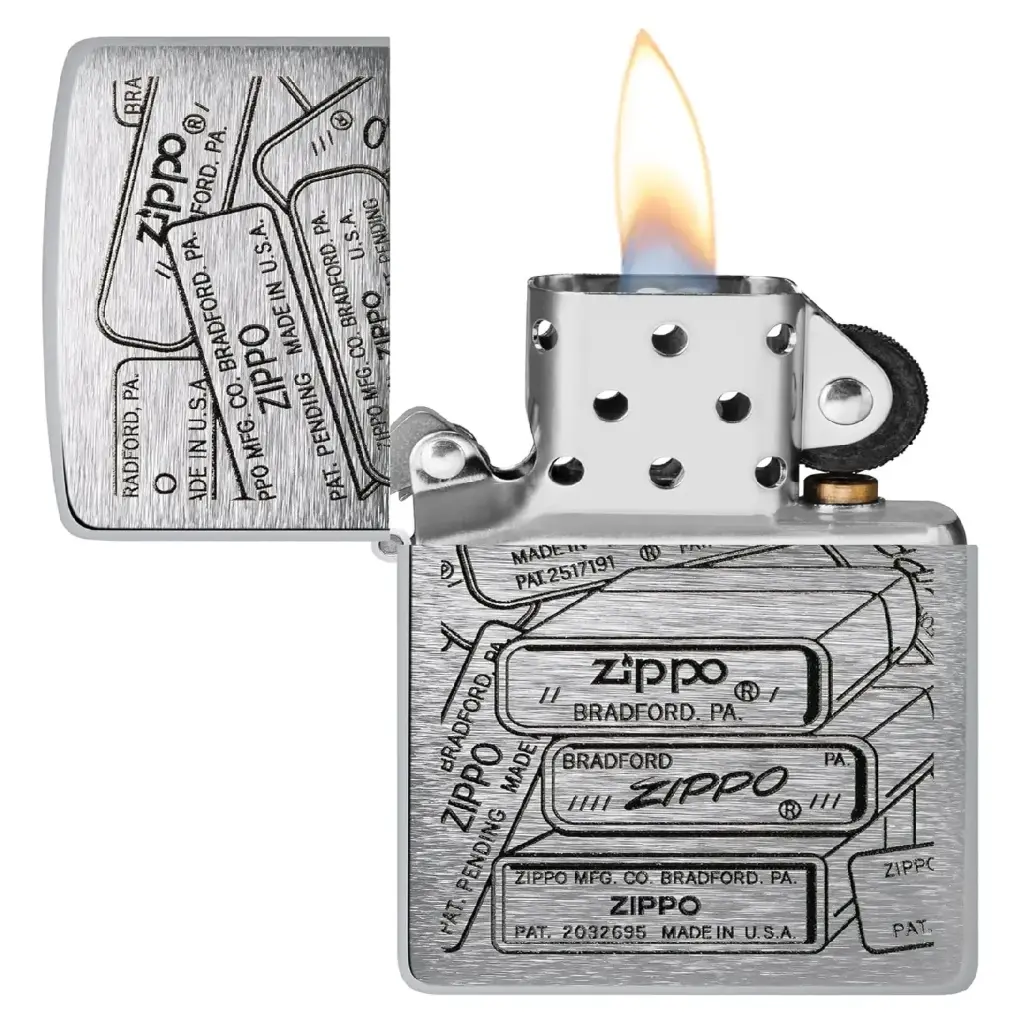 Zippo Windproof Lighter – Regular Brushed Chrome – Bottom Stamps Design – 48713-200