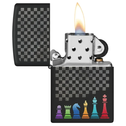 Zippo Windproof Lighter – Black Ice – Chess Pieces Design – 48662-218C