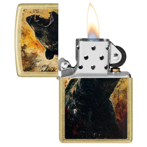 Zippo Windproof Lighter – Regular Brushed Chrome – Bear Design – 46695