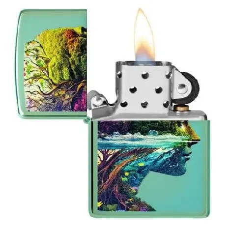 Zippo Windproof Lighter – Armor Antique Silver – Face of Nature Design – 46233