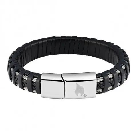 Zippo Leather & Stainless Steel Bracelet 22cm – Silver Clasp (2006231)